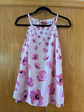 CAbi Pink & White Floral Halter Tank